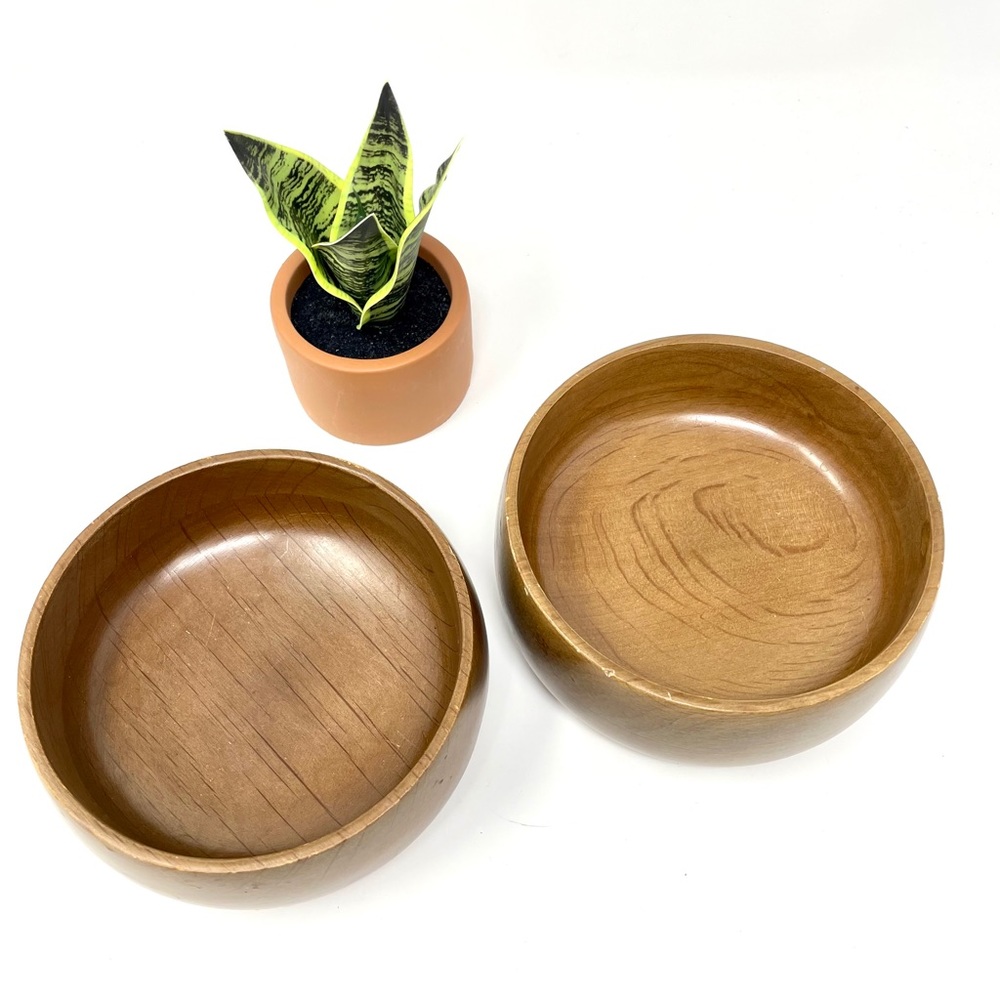 Wooden Bowls Set of 2 Mid Century Modern Taiwan